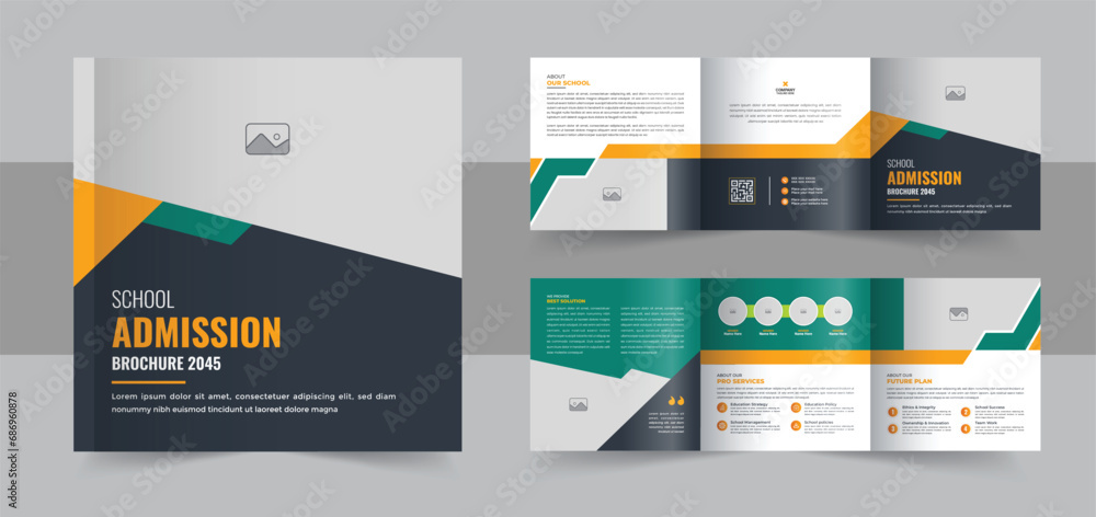 Square education trifold brochure design template layout, school admission brochure design layout vector - obrazy, fototapety, plakaty 