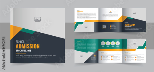 Square education trifold brochure design template layout, school admission brochure design layout vector photo