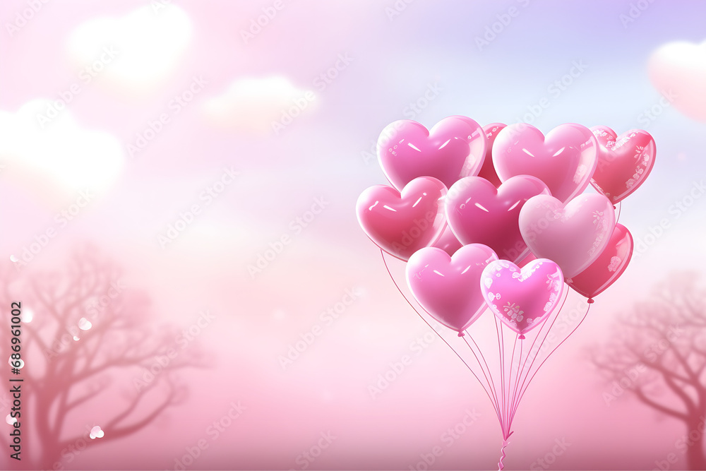 balloons in the sky heart, love, balloon, valentine, celebration, shape, day, holiday, pink, vector, decoration, romance, birthday, gift, card, red, symbol, sky, 