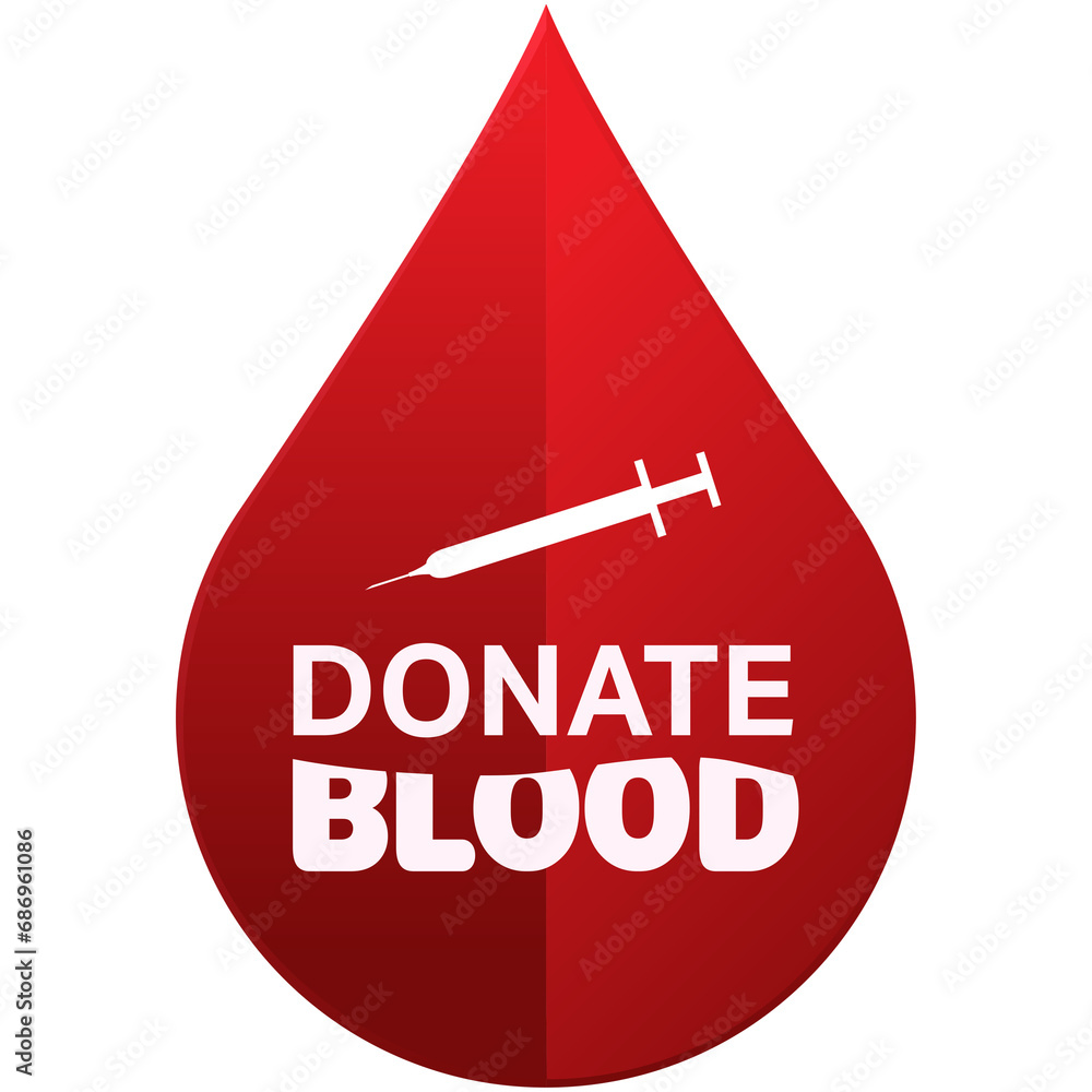 Digital png illustration of red drop with donate blood text and syringe ...