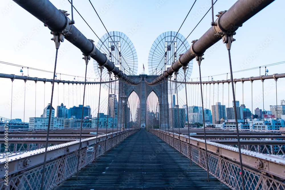 Fototapeta premium urban architecture of new york city. Brooklyn bridge in ny, usa. brooklyn landmark. urban bridge architecture. brooklyn bridge in new york. way to manhattan. Brooklyn diversity