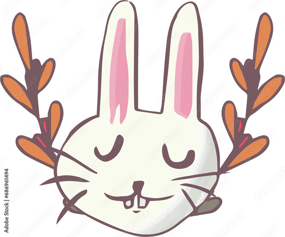 Obraz premium Digital png illustration of white rabbit with plants on transparent background