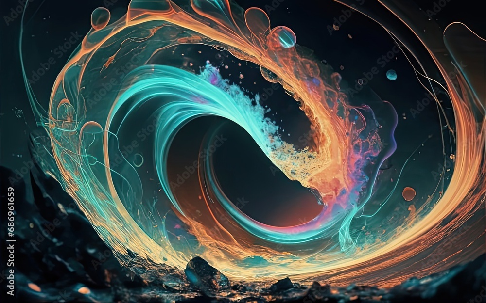 colorwater glowing curves ripple in space with Generative AI. colorwater glowing curves ripple in space with Generative AI.