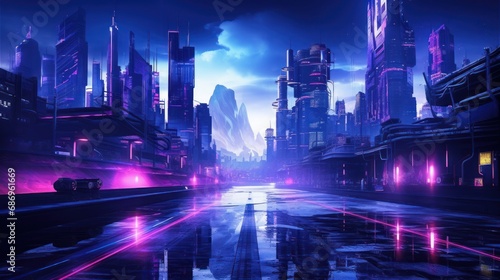 Futuristic cyberpunk modern city background wallpaper ai generated image © anis rohayati