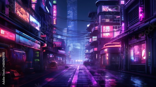 Cyberpunk city with streets at night background wallpaper ai generated image