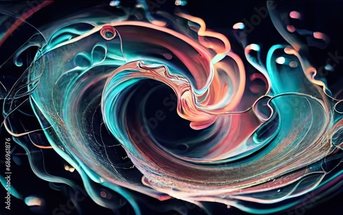 colorwater glowing curves ripple in space with Generative AI. photo