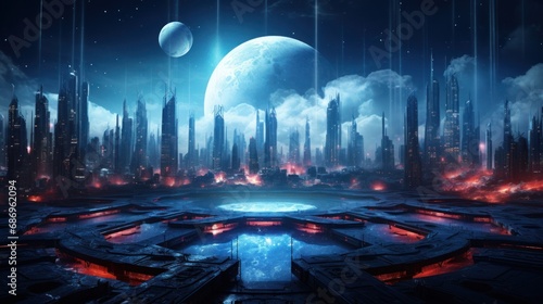 Technology cyberpunk city of the future background wallpaper ai generated image