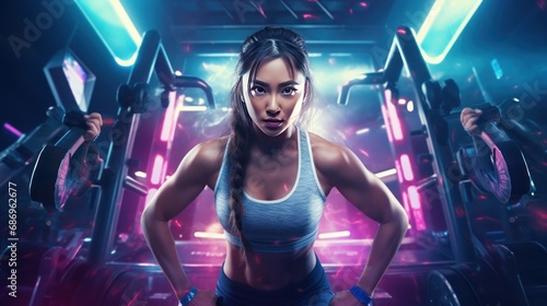 Young Asian girl with an athletic body background wallpaper ai generated image