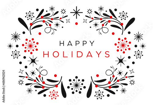 Printable Holiday cards, Christmas card printables, 
Happy Holidays signature for email with mistletoe, 
unique, colorful, retro christmas wreath, border,  
vector, elements, banner, clipart, isolated