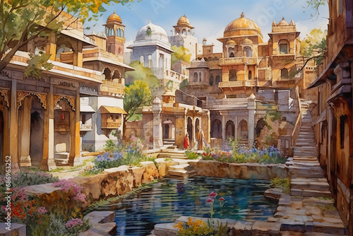 Jaipur India in watercolor painting photo