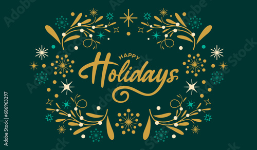 Happy Holidays in cursive, font, text, phrase, 
calligraphy for Happy holidays email signature, 
Unique Christmas card, printable, clipart, vector, 
Happy Holidays social media post
