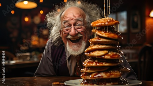 portrait of a man happy and smile with pancake