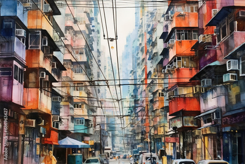 Hong kong in watercolor painting