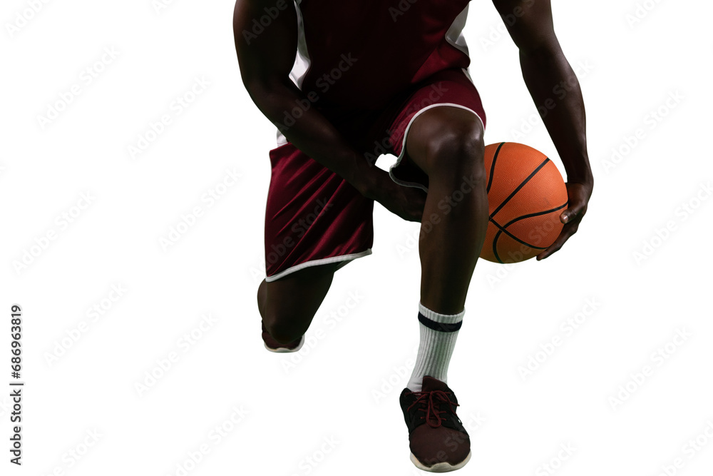 Obraz premium Digital png photo of low section of african american basketball player on transparent background