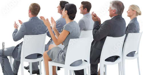 Digital png photo of diverse male and female businessman clapping on transparent background photo