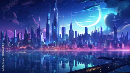 Futuristic digital cyberpunk city background wallpaper ai generated image