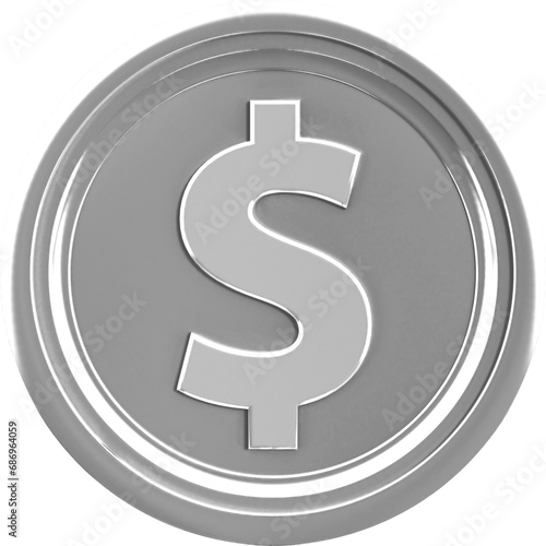 Digital png illustration of silver coin with dollar symbol on transparent background
