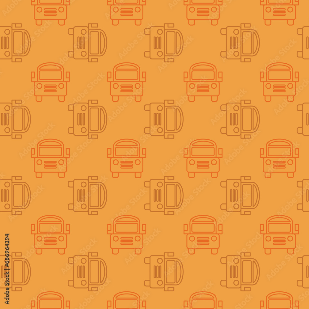 Digital png illustration of orange buses pattern on transparent background