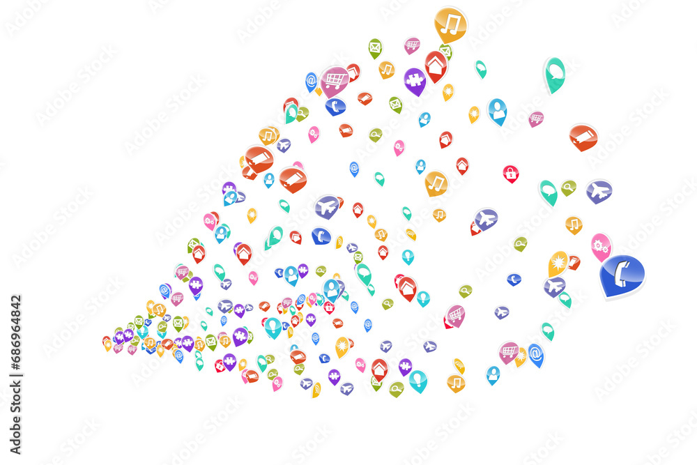 Digital png illustration of colourful social media icons on transparent background