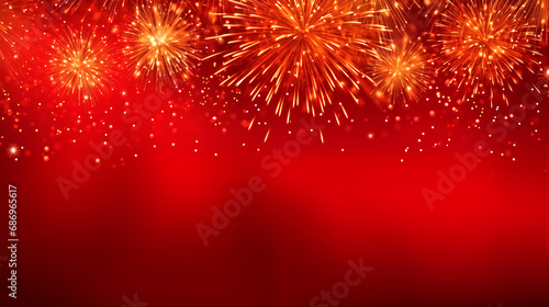 Golden Fireworks on red background, chinese new year concept, ba