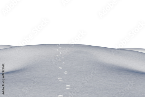 Digital png illustration of landscape with snow and footprints on transparent background
