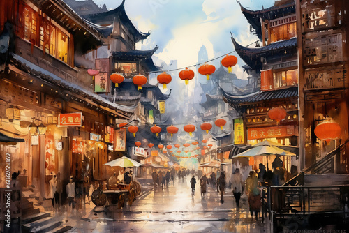 Beijing China in watercolor painting