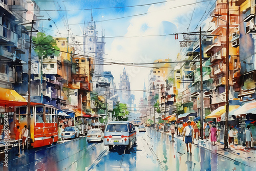 Bangkok Thailand in watercolor painting