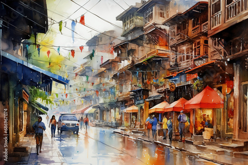 Ankara Turkey in watercolor painting