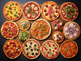 Collage with different tasty pizzas, closeup. Generative Ai