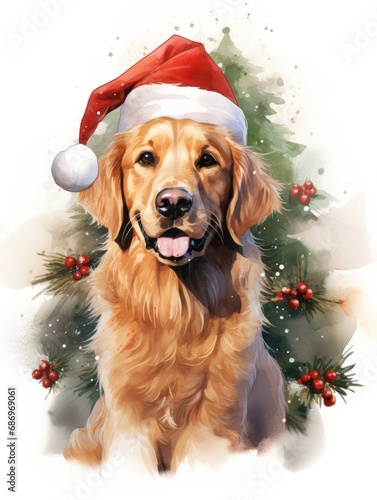 Festive Christmas Golden Retriever - Christmas Card Concept