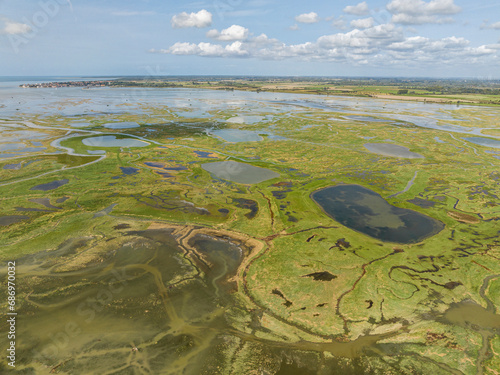 Grandes marées en baie de Somme (vue aérienne)