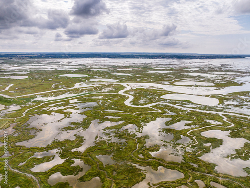 Grandes marées en baie de Somme (vue aérienne)