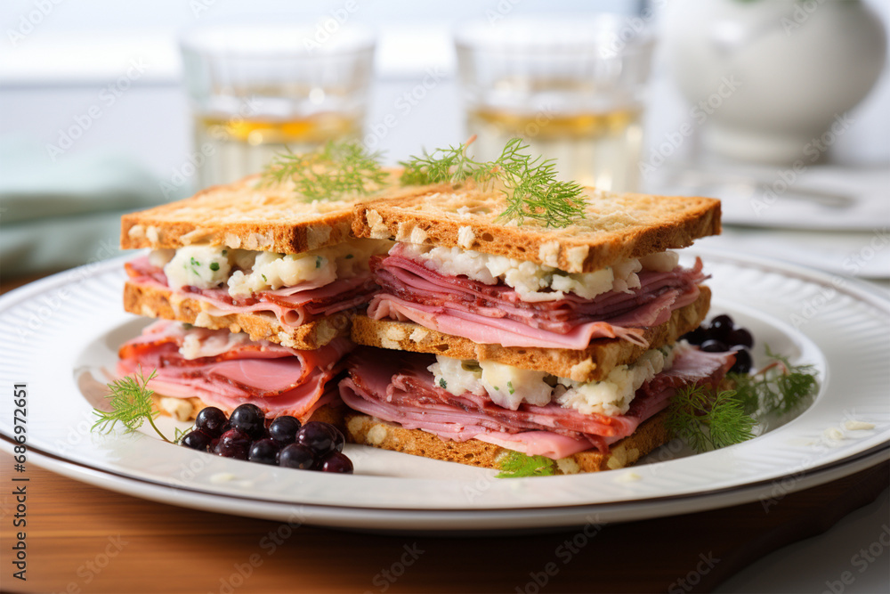 Reuben Sandwich served on a luxurious plate