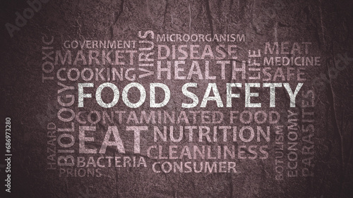 Fototapeta Naklejka Na Ścianę i Meble -  Food safety theme typography graphic work, consisting of important words and concepts.