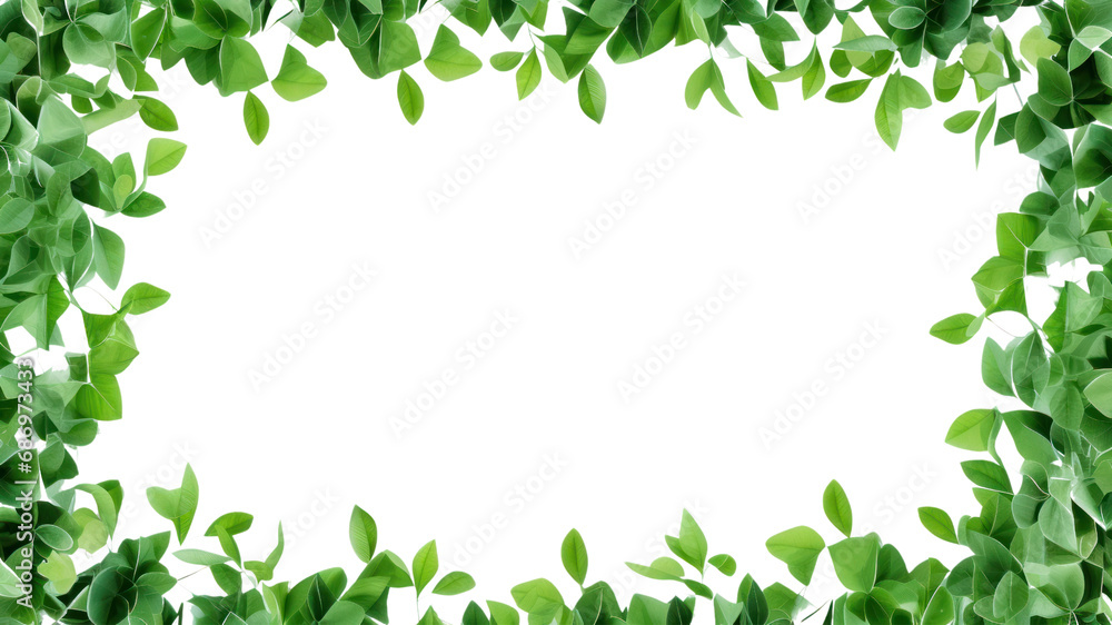 Frame it with cute green leaves that grow into small patterns. and swaying in the wind Collection of green leaves on transparent background. Isolated.