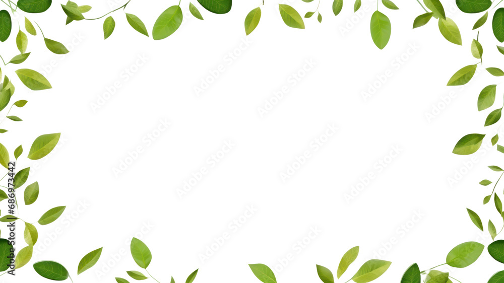 Frame it with cute green leaves that grow into small patterns. and swaying in the wind Collection of green leaves on transparent background. Isolated.
