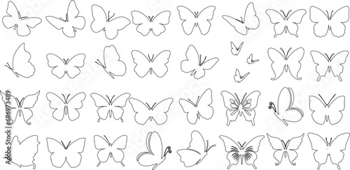 Butterfly outline, butterfly line art, vector illustration, Elegant, delicate butterflies for spring, summer. Perfect for wallpaper, fabric, textile print. Modern, trendy style for home decor