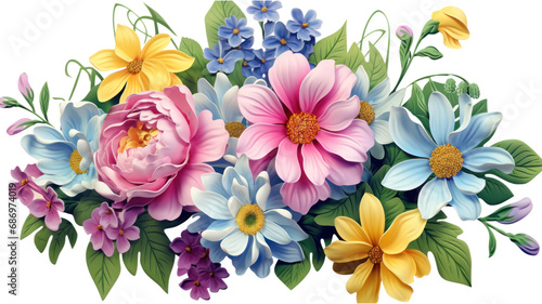 Fototapeta Naklejka Na Ścianę i Meble -  Seamless flowers retro flower bouquet Colored cartoon style for web design. On a transparent background. Isolated.