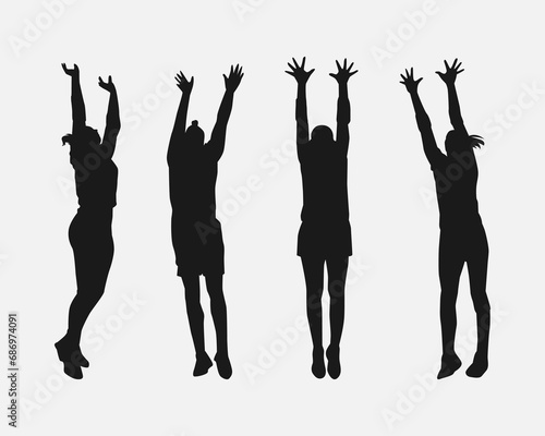 set of silhouettes of female doing jumping. isolated on white background. vector illustration.
