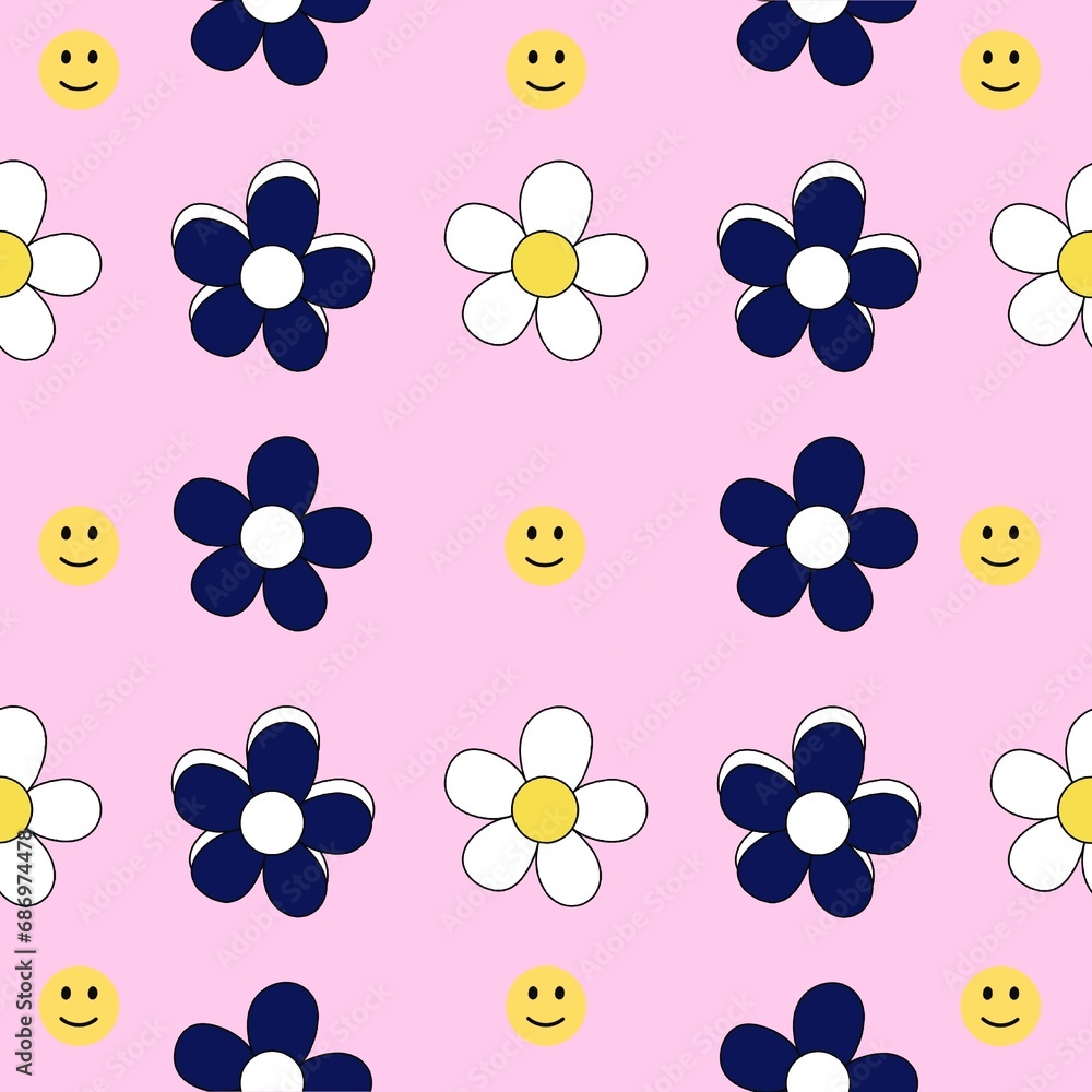 Fototapeta premium Daisy background and yellow smiley face