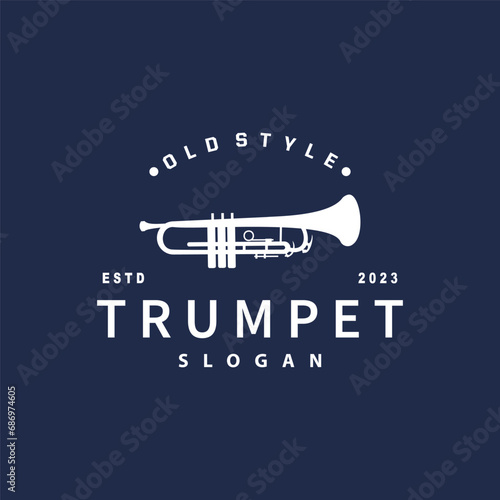 simple brand silhouette design brass musical instrument trumpet, classic jazz trumpet logo