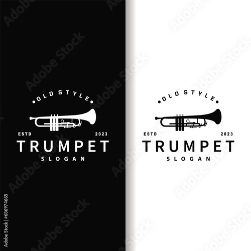 simple brand silhouette design brass musical instrument trumpet, classic jazz trumpet logo