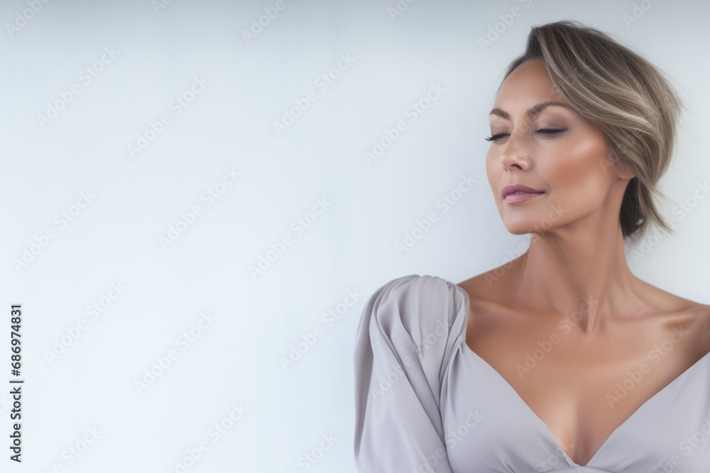 Portrait of a beautiful middle aged woman with copyspace clean background Portrait of a beautiful middle aged woman with copyspace clean background
