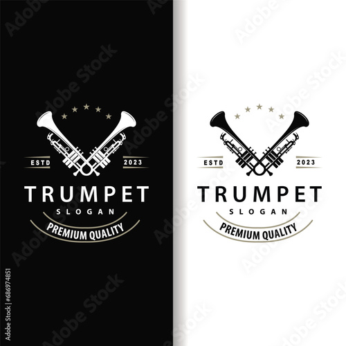 simple brand silhouette design brass musical instrument trumpet, classic jazz trumpet logo