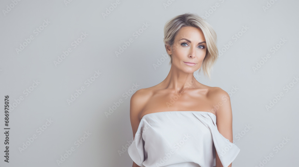 Portrait of a beautiful middle aged woman with copyspace clean background Portrait of a beautiful middle aged woman with copyspace clean background