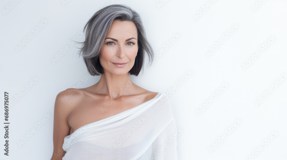 Portrait of a beautiful middle aged woman with copyspace clean background Portrait of a beautiful middle aged woman with copyspace clean background