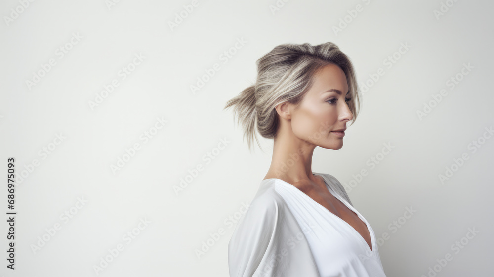 Portrait of a beautiful middle aged woman with copyspace clean background Portrait of a beautiful middle aged woman with copyspace clean background