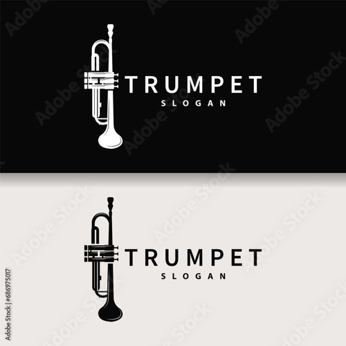 simple brand silhouette design brass musical instrument trumpet, classic jazz trumpet logo