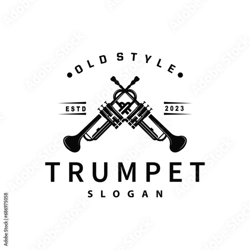 simple brand silhouette design brass musical instrument trumpet, classic jazz trumpet logo