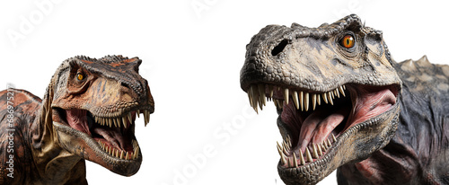 close up portrait of t rex dinosaur with roaring expression, isolated on transparent background, generative ai photo